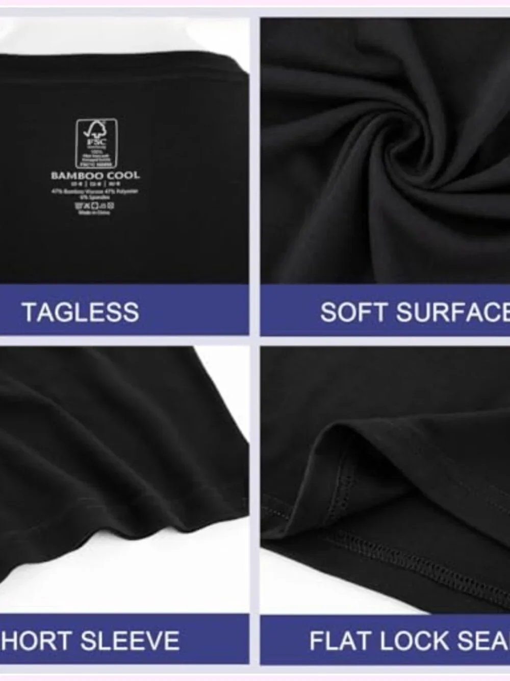 3 Pack Mens Bamboo Undershirts Crew Neck Short Sleeve Moisture Wicking Tagless